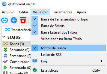 Menu Visualizar do qBitTorrent aberto